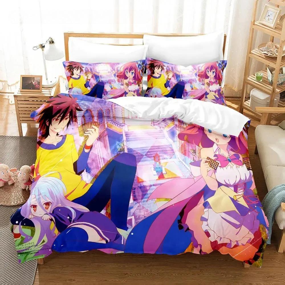 No Game No Life Bedding Set Cartoon Anime Three-piece Set Adult Boys Bedroom Duvet Cover Sets 3D Kawaii Girl