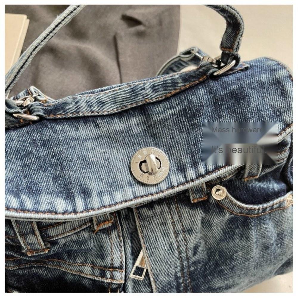 Women Vintage Multi Pocket Denim Backpack with Adjustable Strap for Daily Commute
