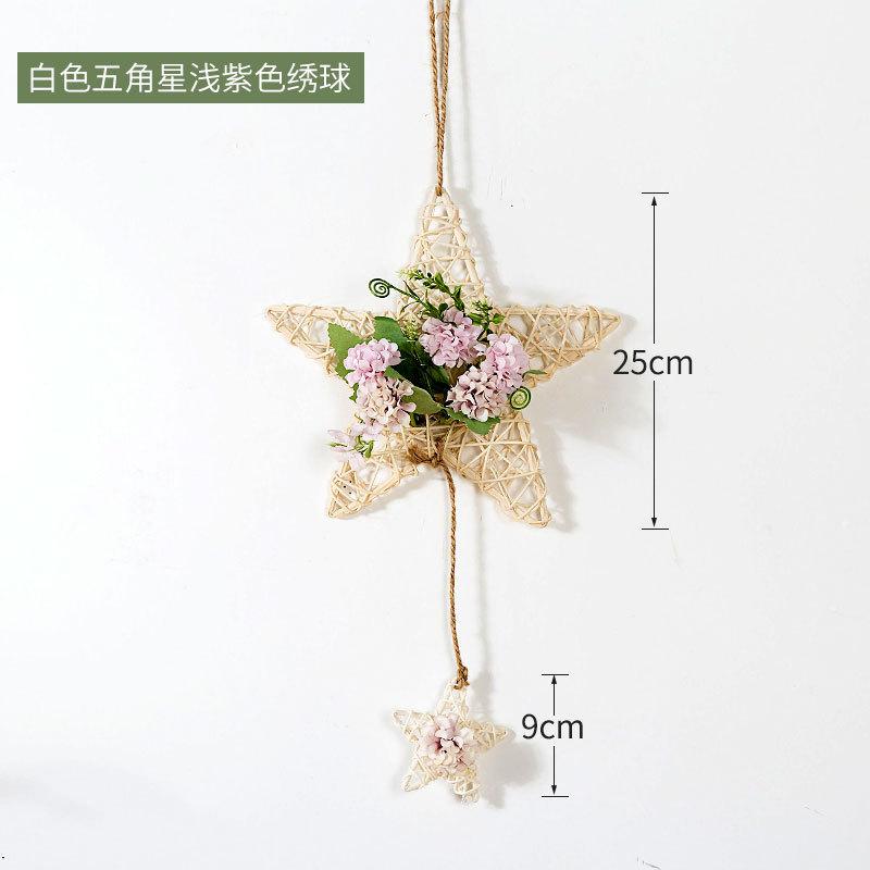 Five Pointed Star Vine Circle Wall Decoration Simulation Flower Pendant Decoration Creative Bedroom Living Room decor Aesthetic