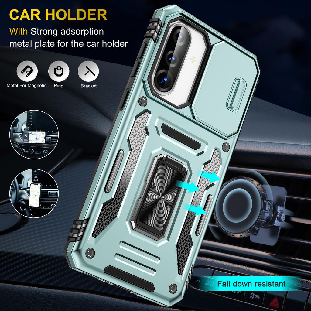 For Samsung Galaxy A36 5G/A56 5G Case Kickstand Slide Lens Lid PC+TPU Drop-Proof Phone Cover