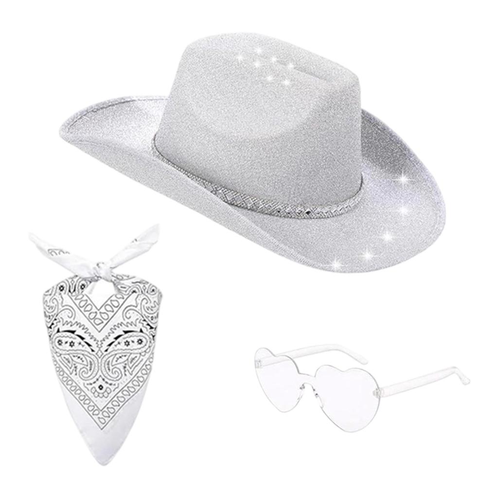 Westernhut-Set für Erwachsene mit glitzerndem goldenem Hut, Bandana und Sonnenbrille