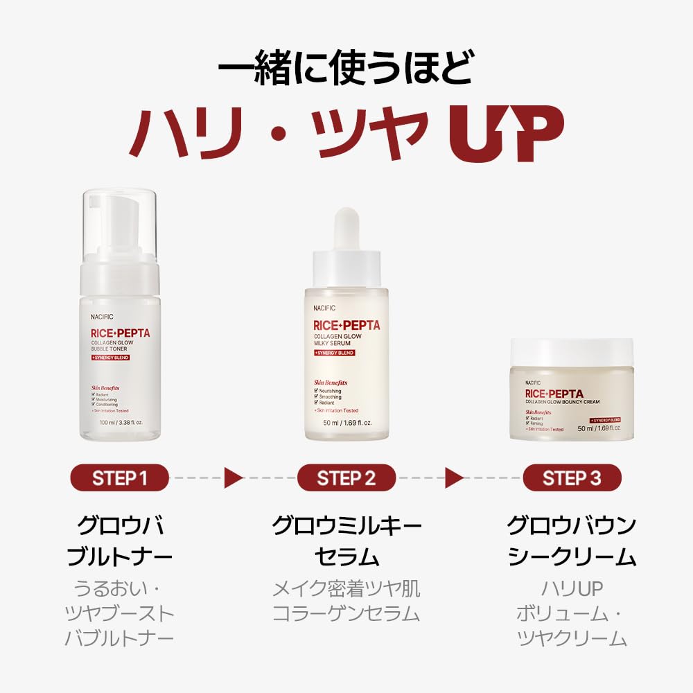 Rice Pepta Collagen Glow Milky Serum For skin and Contains collagen and peptide Improves makeup NACIFIC 50ml volume, firmness, elasticity,