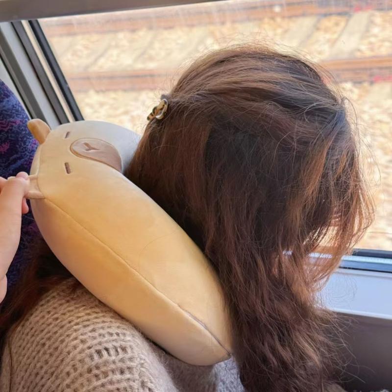 Capybara Plush U Shape Pillow Portable Travel Pillow Outdoor Nap Sleeping Office Worker Students Neck Pillow Birthday Gift