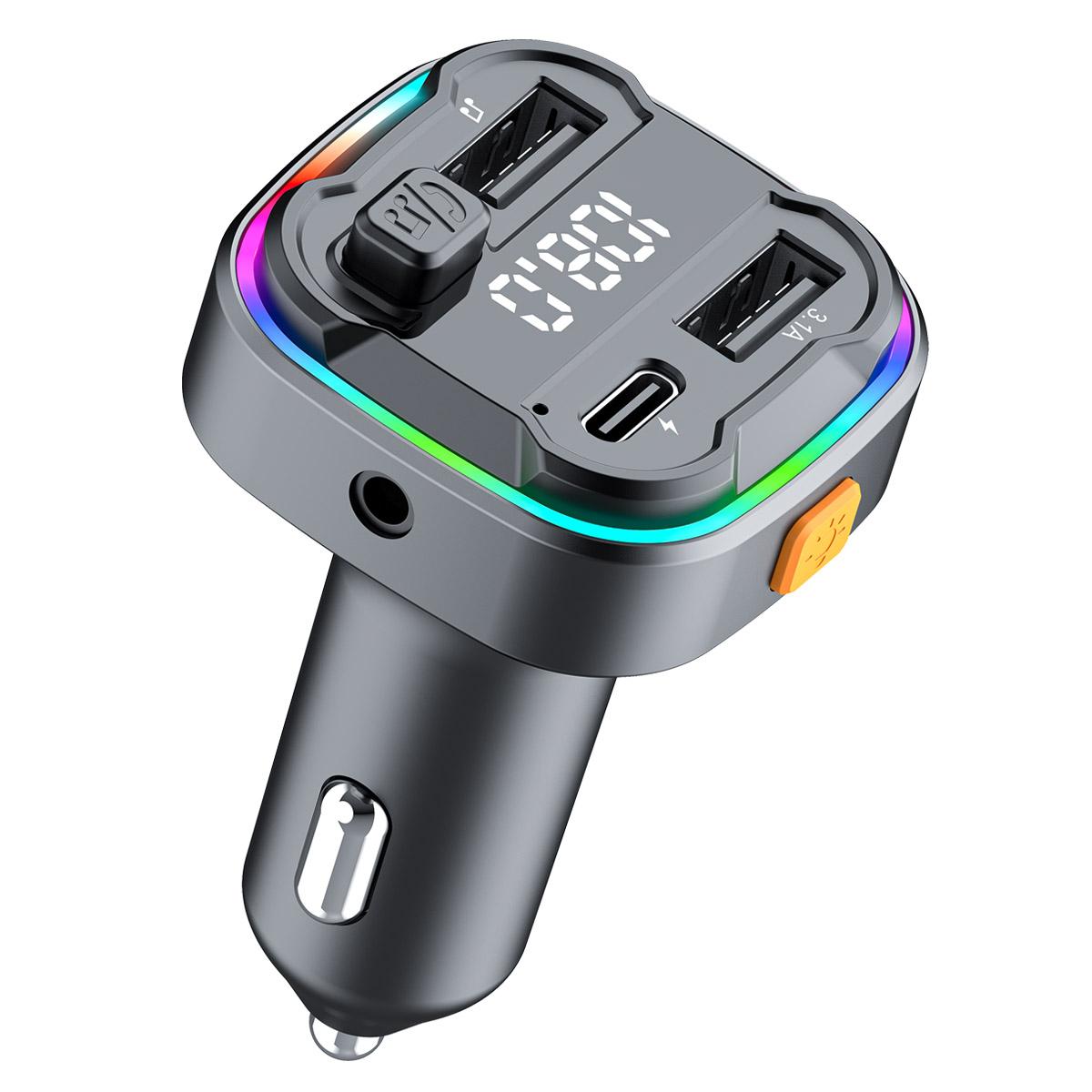 

FM-трансмиттер Поддержка USB-флешки 3,5 мм AUX Автомобильный MP3-плеер Type C Двойной USB 3.1A Быстрая зарядка Автомобильное зарядное устройство Громкая связь Автомобильный комплект чёрный