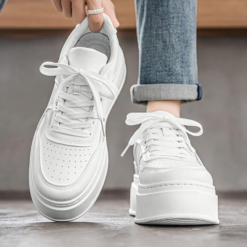 Men Running Shoe Trainers Sportswear Elevating White Sneakers Mens Lace Breathable Genuine Leather Patchwork Skateboard Sneakers