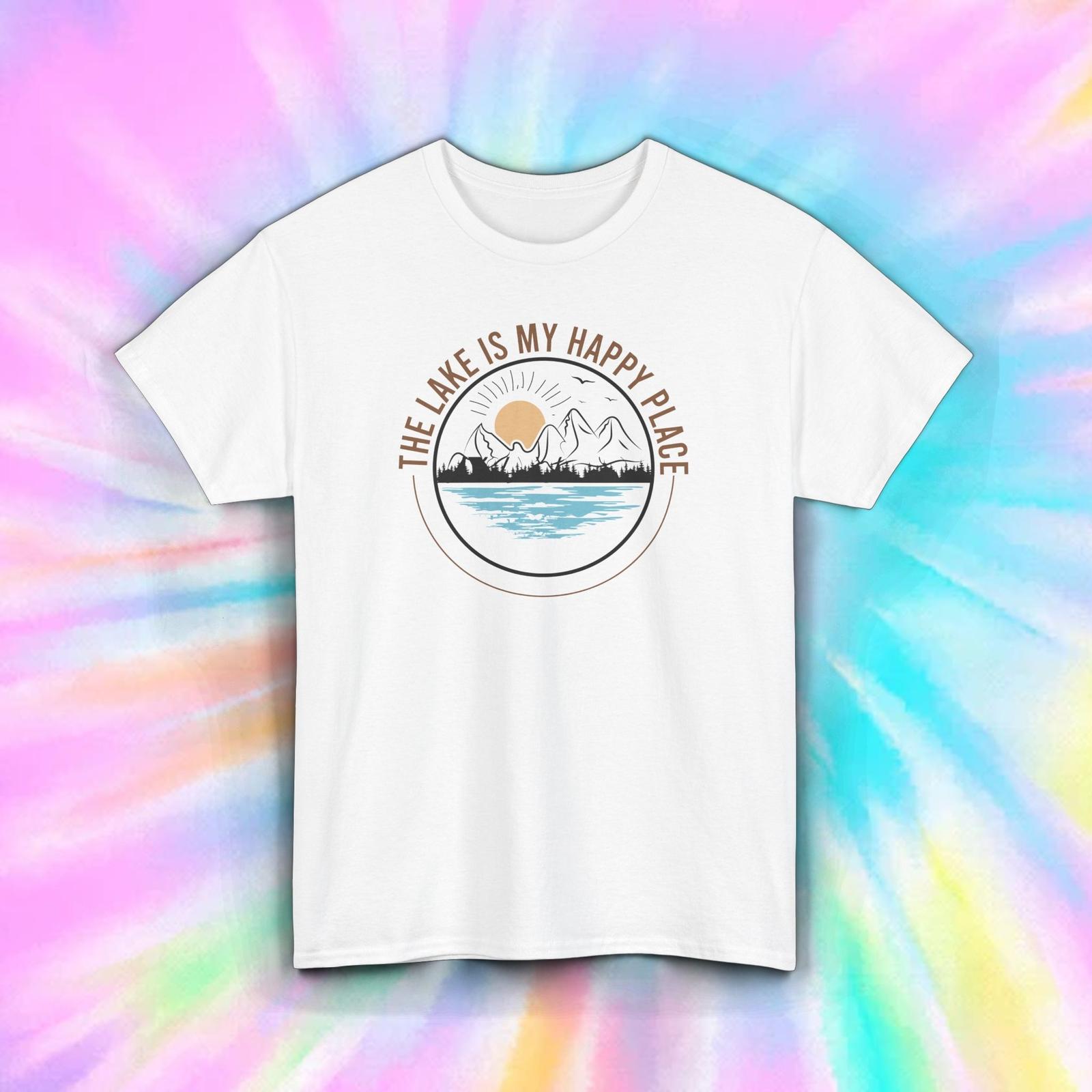 Lake Happy Place T-Shirt Retro Outdoor Nature Lover Vacation Tee S-5XL S