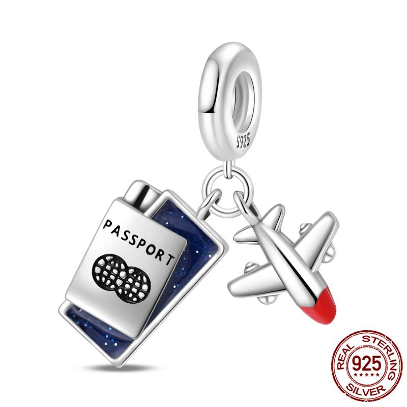 Luggage Airplane Passport Three-Piece Setcopper Charms Fitoriginal Bracelet Jewelry Making For Women Gift