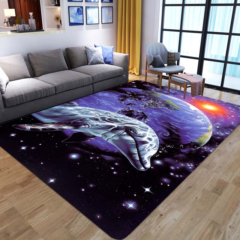 Beautiful Universe Purple Sky Zodiac Rug Living Room Bedroom Large Rug Aesthetic Floor Mat Ocean Dolphin Galaxy Whale Rug