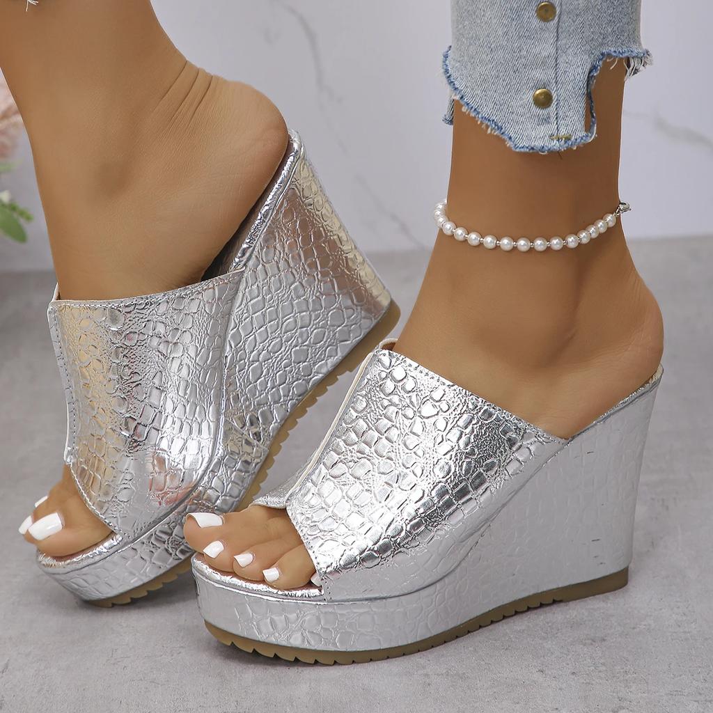 Women Peep Toe Wedge Sandals 2025 New Patent Leather Platform Sandals Woman Anti Slip Thick Sole Beach Shoes Sandalias Mujer