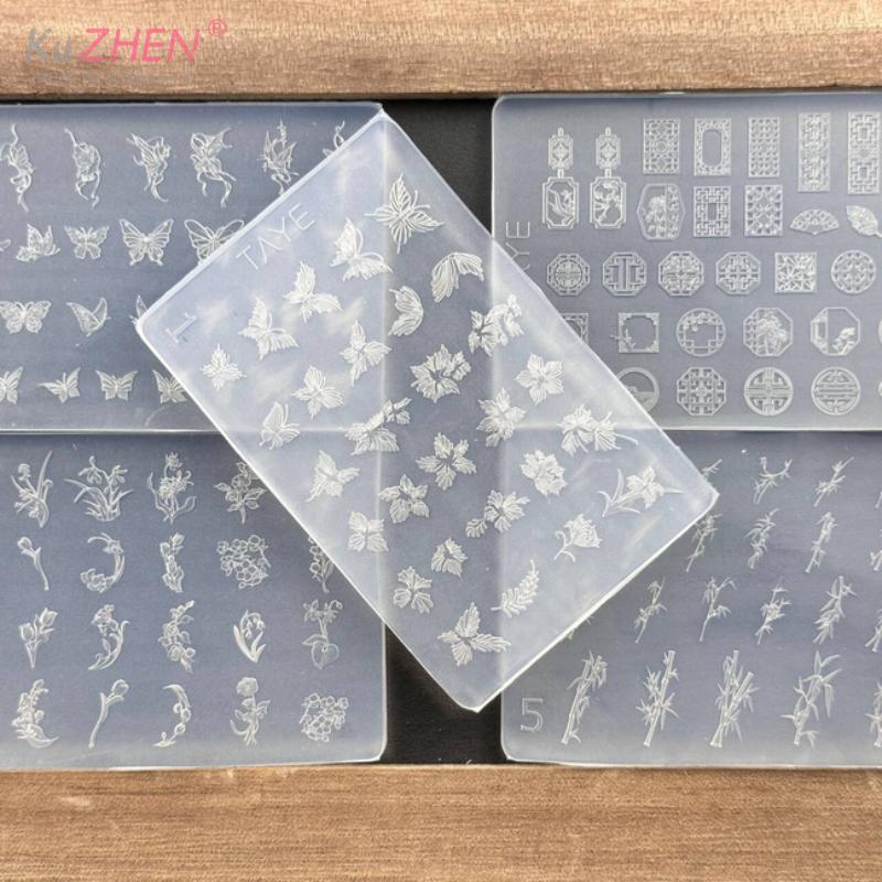 1PC Butterfly Flower 3D Silicone Nail Art Mold DIY Vintage Flower Frame Floral Design Transparent Relief Template Manicure Tools