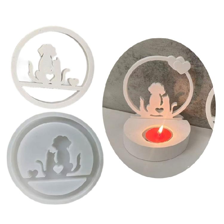 Candle Holder Silicone Molds Rings Cats Dog Candlestick Mould Craft Supplies Plaster Molds for Table Decorations
