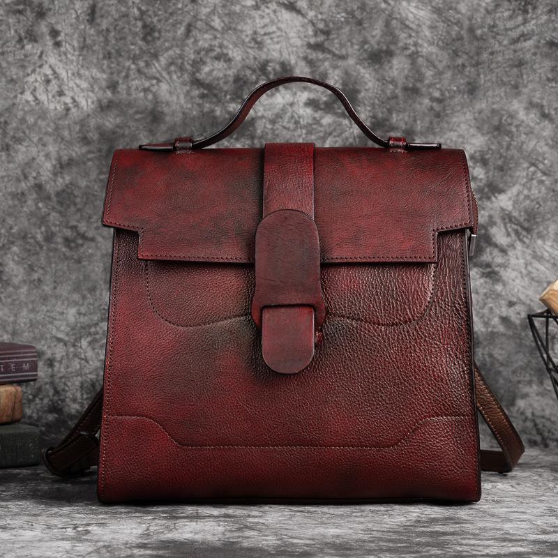 Johnature Retro ekte skinn dameveske Håndmalt håndveske Myk kuskinn Vesker med stor kapasitet