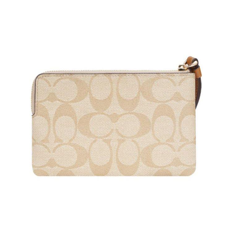 Coach Corner Zip 16 Classic Coated Canvas Leather Mahjong Clutch Women Clutch Brown Khaki 58035-IMNLJ