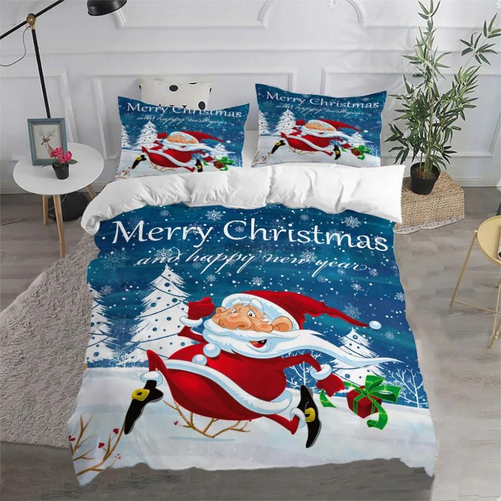 Happy New Year Duvet Cover Set Soft and Breathable Home Decoration Cartoon Santa Claus Reindeer Merry Christmas Bedding Set