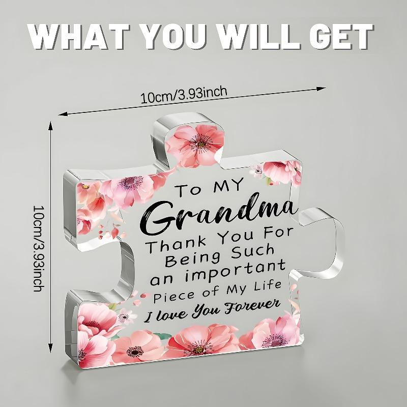 2D Flat "To My Grandma" Elegant Acrylic Puzzle Gift for Grandma Plaque, Floral Design, Suitable for Wall Decoration, Porch, Room, Villa, Accents Home,