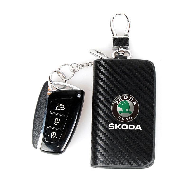 vhnws1 New Carbon Fiber Car Short Wallet Card Bag Change Bag Holder For Skoda octavia 3 2 superb 3 kodiaq Fabia Kamiq Karoq Accessories