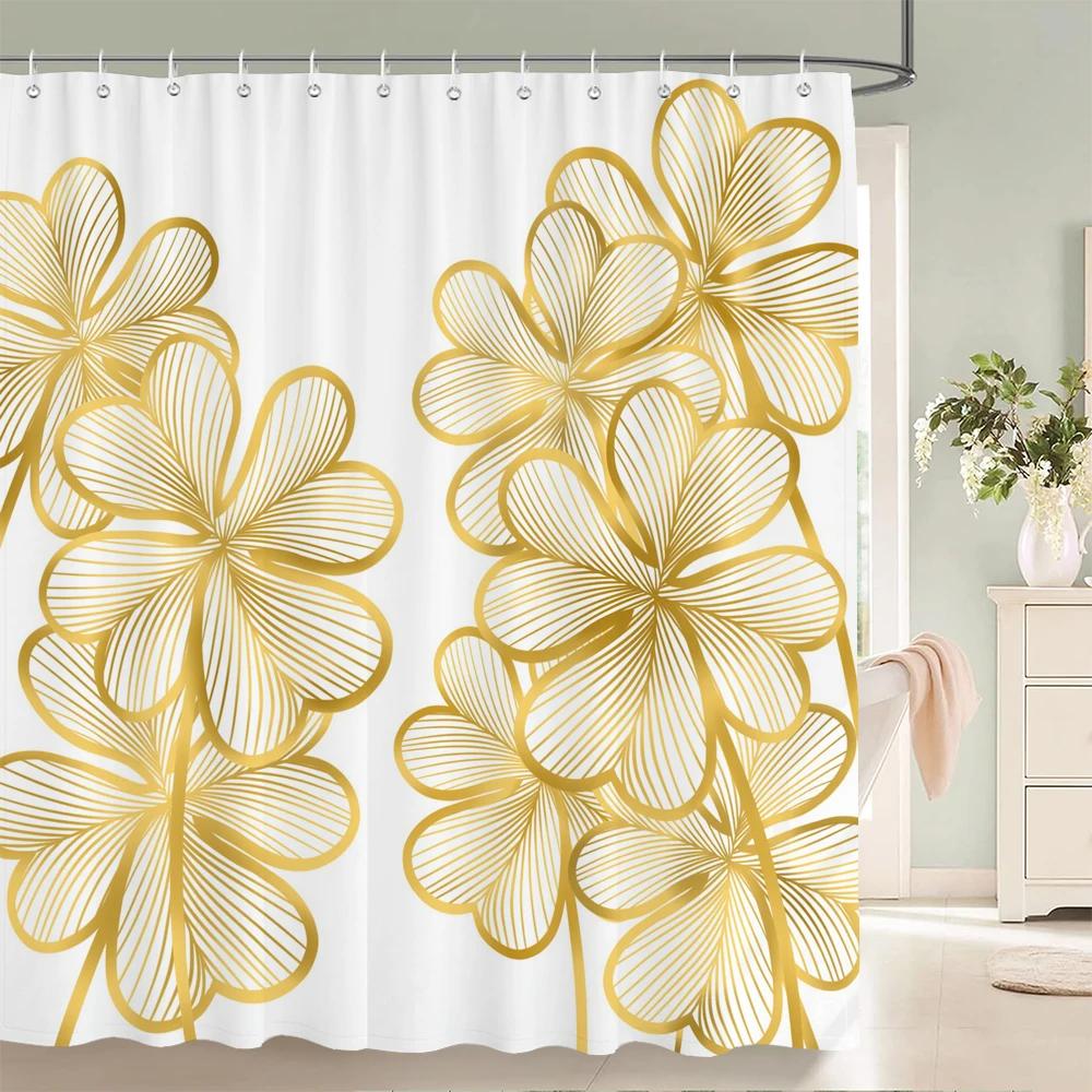 

Gold Leaf Shower Curtain White Background Elegant Nature Design Modern Bathroom Decor Luxury Style Boho Chic Home Accessory W60H190(CM)-1 Pcs