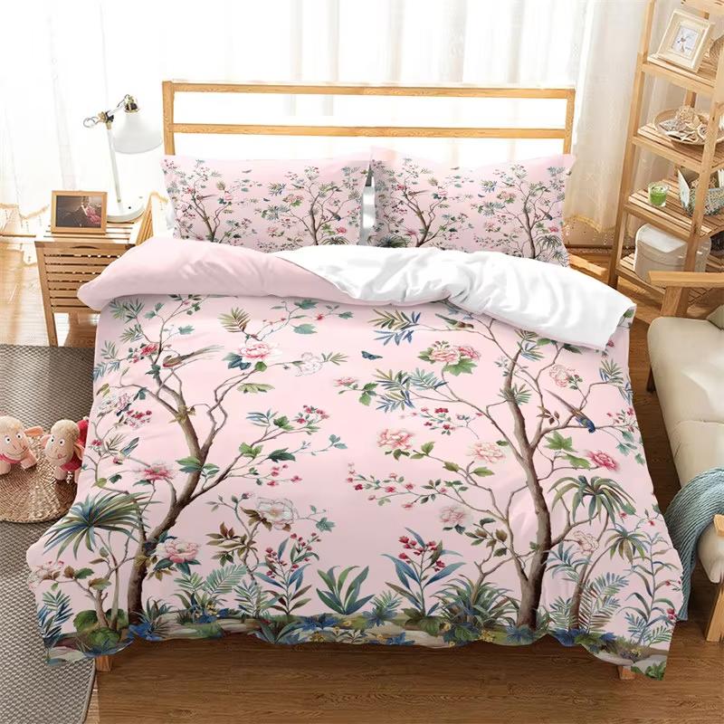 Comforter Floral Classic Chinese Style Farmhouse Garden Botanical Flower Bedding Set Polyester Flowers Leaves Comforter