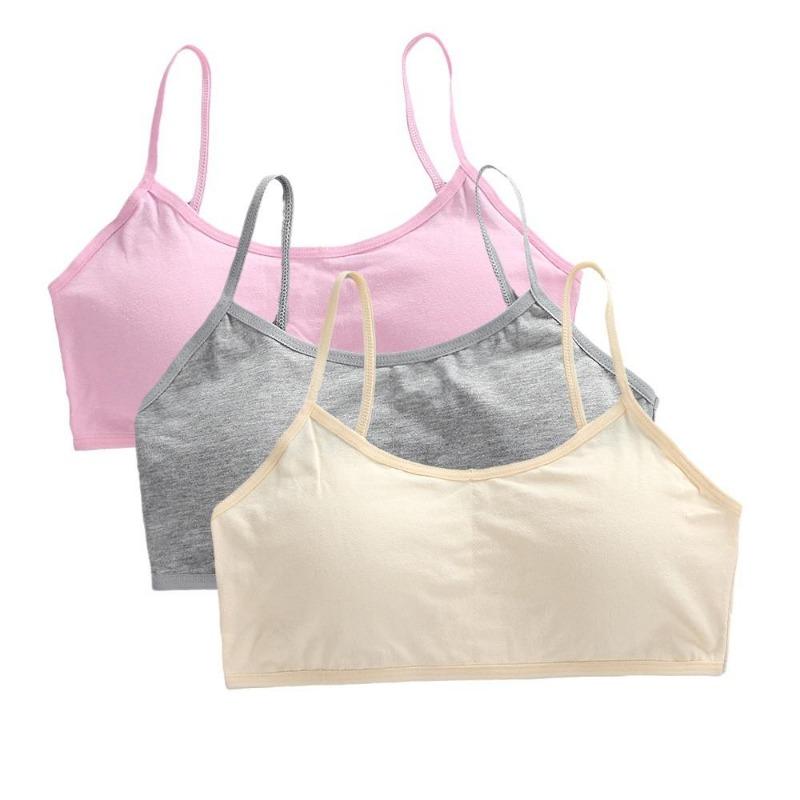 3pcs 8-16 Girls' Underwear Teenage Girls Small Bras Young Children Underwears Student Girls Wireless Solid Underclothes Kids Sports Training Bra Vest