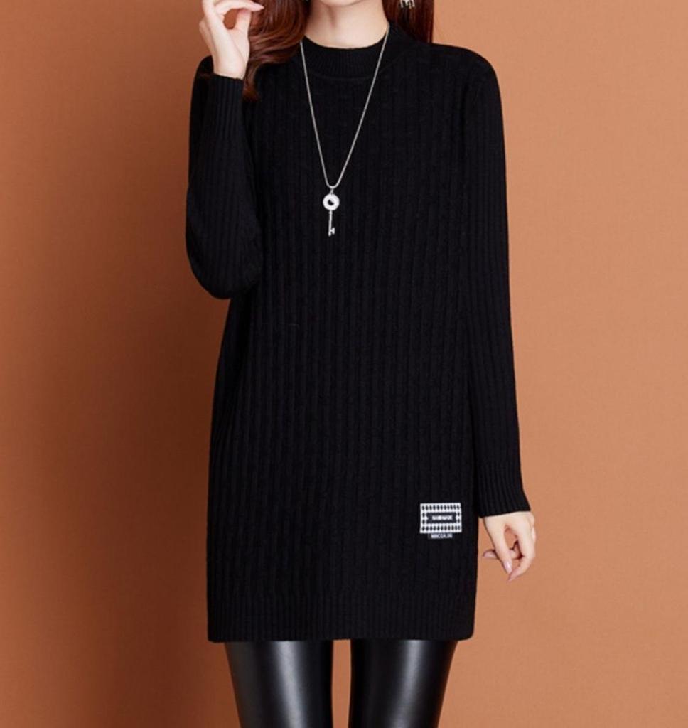 Mid-Length Knit Sweater Dress - Stylish Plus Size for Autumn/Winter