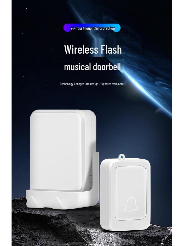 Wireless Battery-Powered Doorbell with Strong Flash, Service Call Button for Hearing Impaired and Elderly, Optional Mute Function.