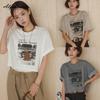 Korean Fashion Summer Women Basic Streetwear Tee O Neck English Letter Print Casual Loose Top Cotton Ladies' White Gray Light Khaki  T-Shirt