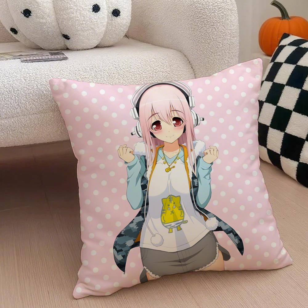 Cute Vibrant Japanese Idol SSuper Sonico Cushion Cover Throw Pillow Cover Hidden Button Durable Polyester Chair Cushion