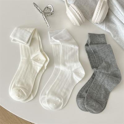 Șosete de culoare uni pentru femei, din fibră de bambus, subțiri, respirabile, de vară, șosete lungi elastice, moda coreeană, îmbrăcăminte de stradă, negru, alb, gri, șosete