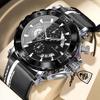 POEDAGAR Sportuhren für Herren Wasserdicht Leuchtend Datum Uhr Chronograph Leder Quarz Funktionell Armbanduhr Reloj