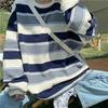 Women Striped Crew Neck Sweatshirt Oversized Loose Long Sleeve Pullover Top Casual Harajuku Style Student Blouse