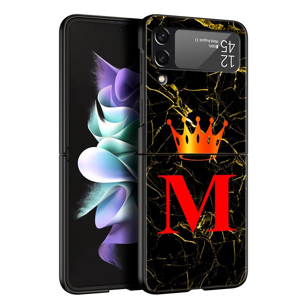 

Marble Letter Hard PC Phone Case For Samsung Galaxy Z Flip 7 6 5 4 Black Cover For Galaxy Z Flip 3 Foldable Fundas Shell Capas Z Flip