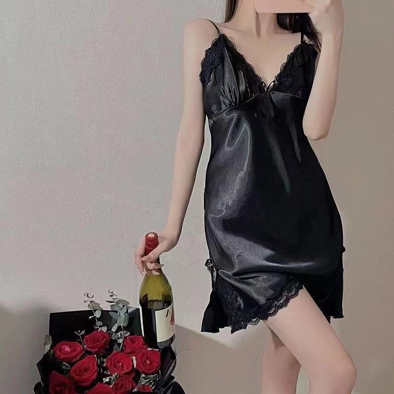 Silklike Satin Chemise For Women With Lace Trim And V Neck For Home Wear