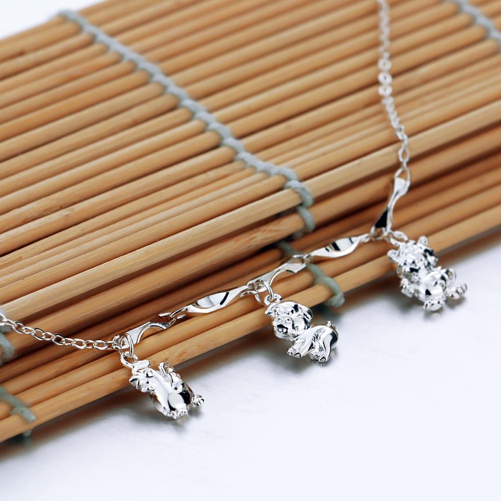 Summer Jewelry Women's 925 Sterling Silver Anklet Cute Animal Pendant Rolo Chain Ankle Bracelet 27CM Sandal Accessories