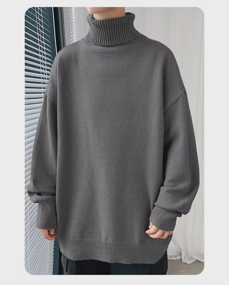 Męski sweter z wysokim dekoltem w stylu koreańskim: Modna koszulka bazowa na jesień/zimę 2022, półdziergana