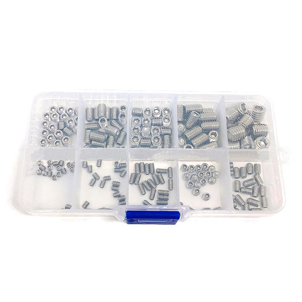 200pcs Hex Grub Screws Kit Set Screws 304 Stainless Steel M3/M4/M5/M6/M8 Grub Screw Assortment