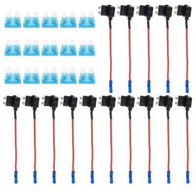 ACROPIX Universal Circuit Addition Standard Fuse Tap Holder Adapter with 15 Pcs 15A