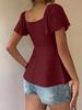 2026 Summer V-neck Drawstring Waist Sexy Short Sleeve Plain T-shirt for Women