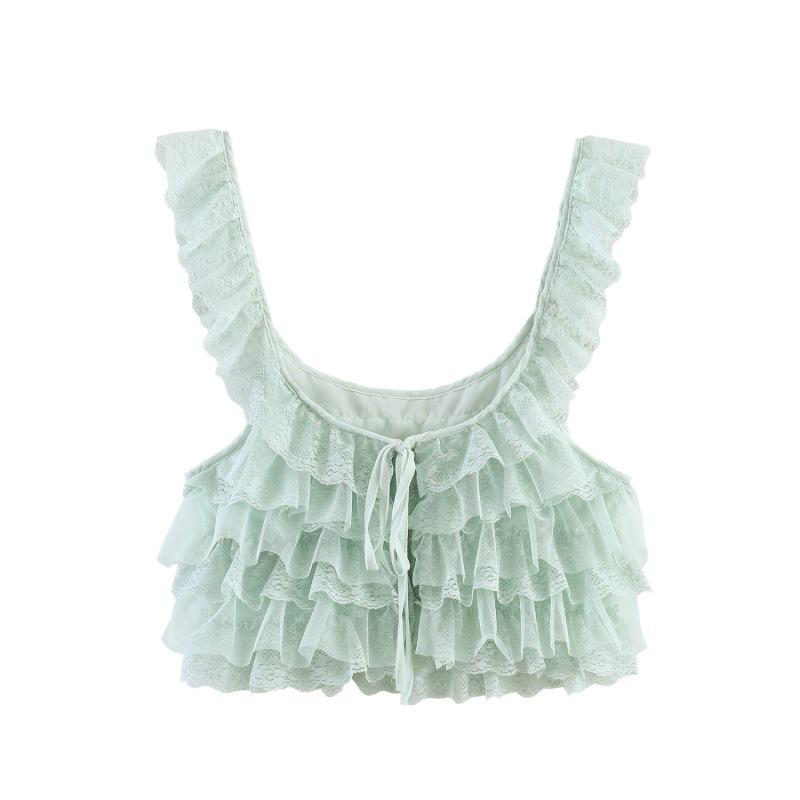 Spring 2026 European & American Style Lace Layered Spaghetti Strap Top