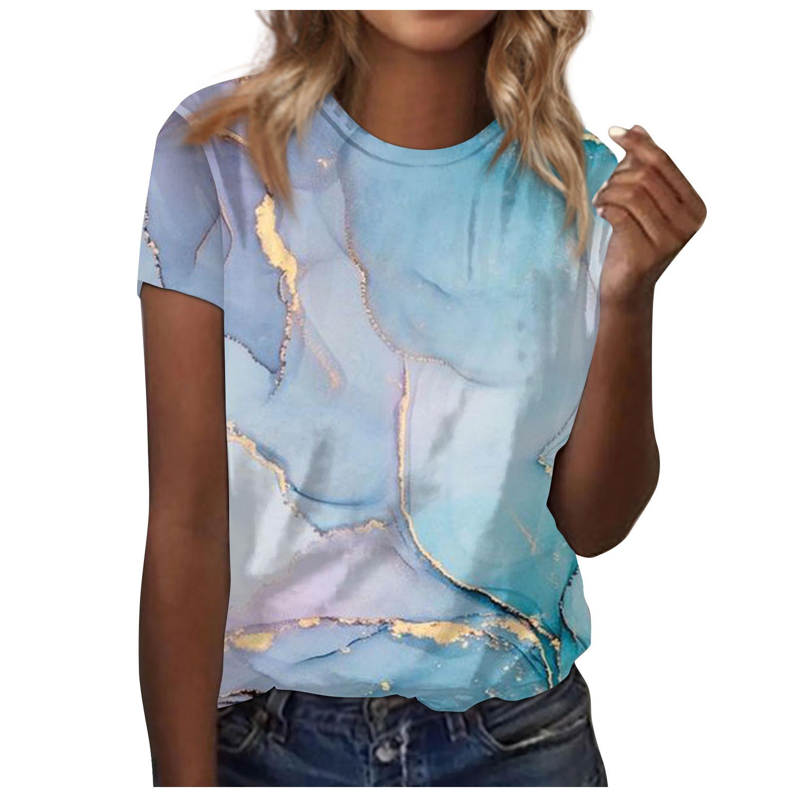 

Женский модный повседневный свободный пуловер с коротким рукавом и принтом с круглым вырезом XL