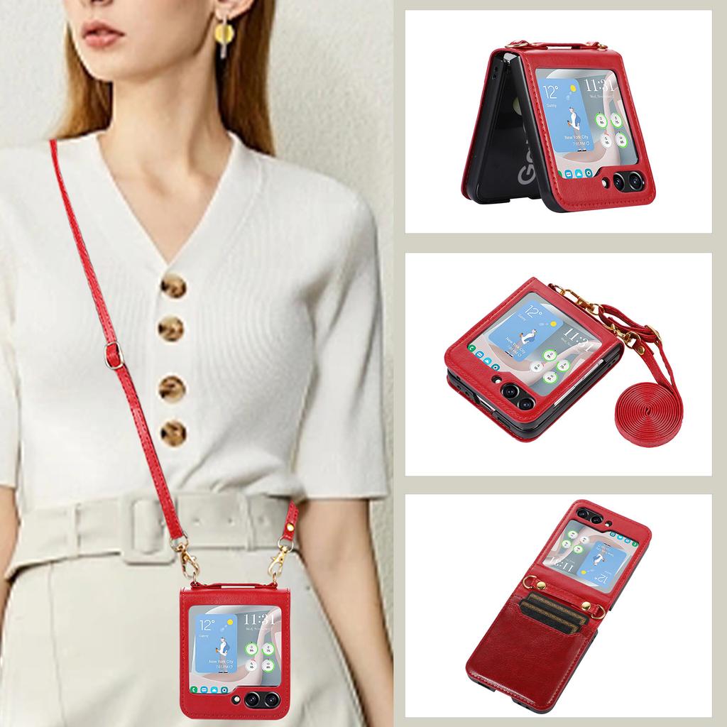 Applicable To Samsung Z Flip5Phone Case Foldable Flip4Crossbody Phone Case with Card Slot Protection