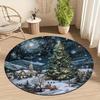 Christmas Santa Round Mat Stained Glass Border Santa Reindeer Xmas Tree Moon Festive Circular Decor Rug   Living Space Decor