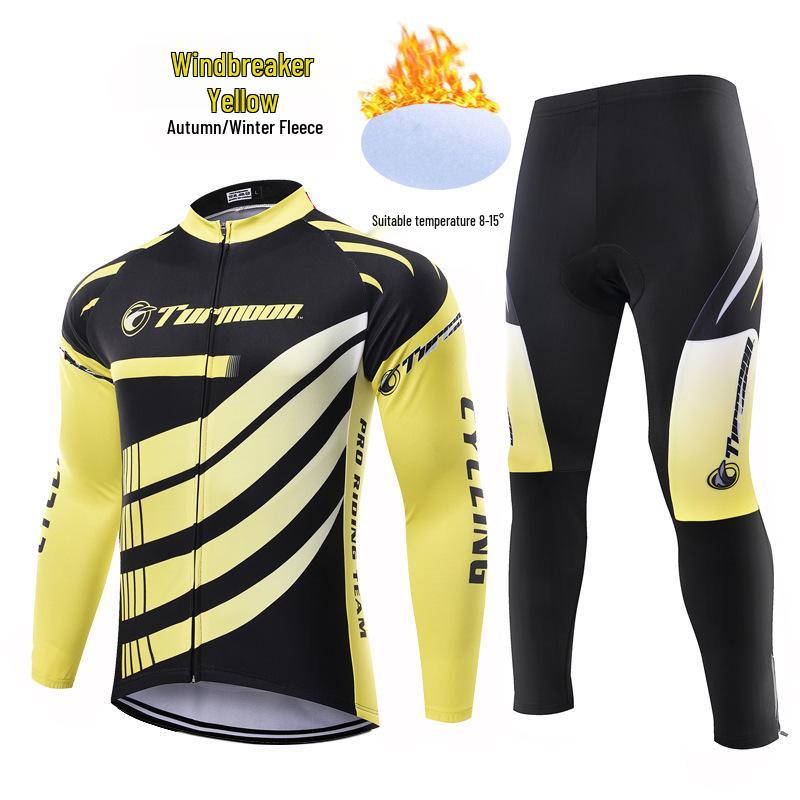 Unisex Fleece-Lined Cycling Set: Long Sleeve Top & Pants for Autumn/Winter