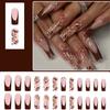 24PCS Shining Press On Nail French Floral Pattern Decoration Long Coffin False Nail Easy Application