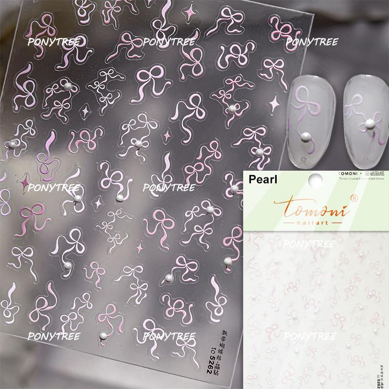 Shiny Polarized White Ribbon Bowknot Stars Tassel 3D Self Adhesive Nail Art Stickers Lovely Bow 5D Embossed Manicure Decals