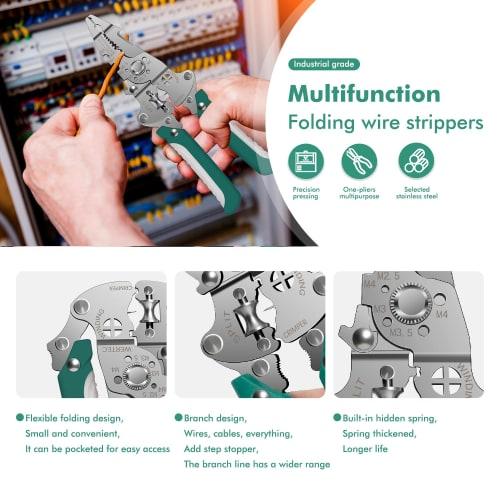 Powerful, multi-functional wire stripper with crimping pliers, suitable for both left-handed and right-handed electricians. Recommended for electricia