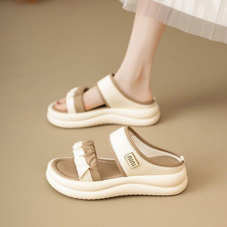 

French style with skirt cool slippers women s summer wear 2025 new soft bottom not tired feet high-end beach half slippers 40