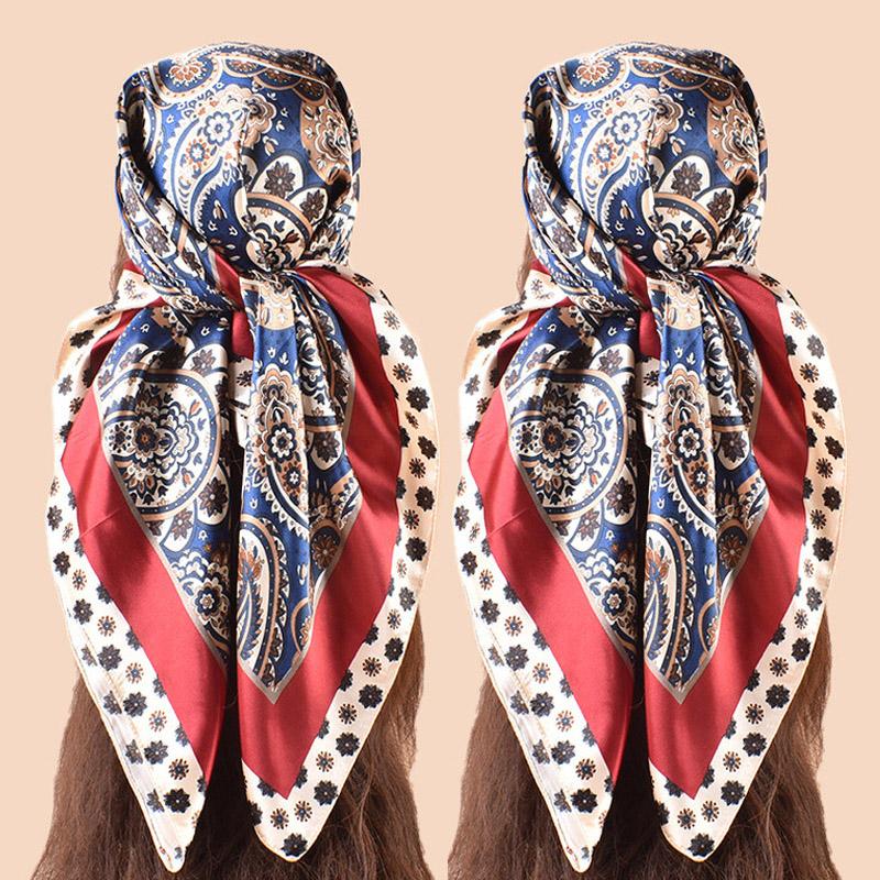 2Pcs Luxury  Silk Satin Square Scarf Women Hijab Bandana Muslim Headscarves Shawl Wrap Ladies Headband Neckerchief Foulard