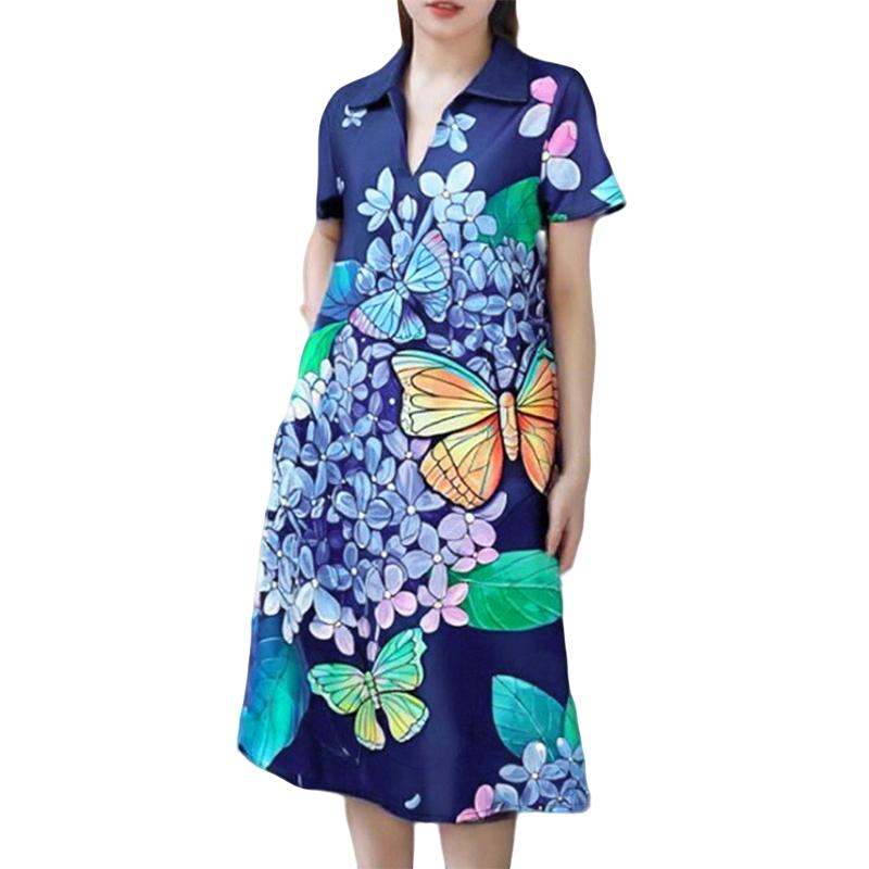 

ZANZEA Женское повседневное платье-рубашка с отложным воротником, свободное летнее платье с коротким рукавом и принтом 4XL