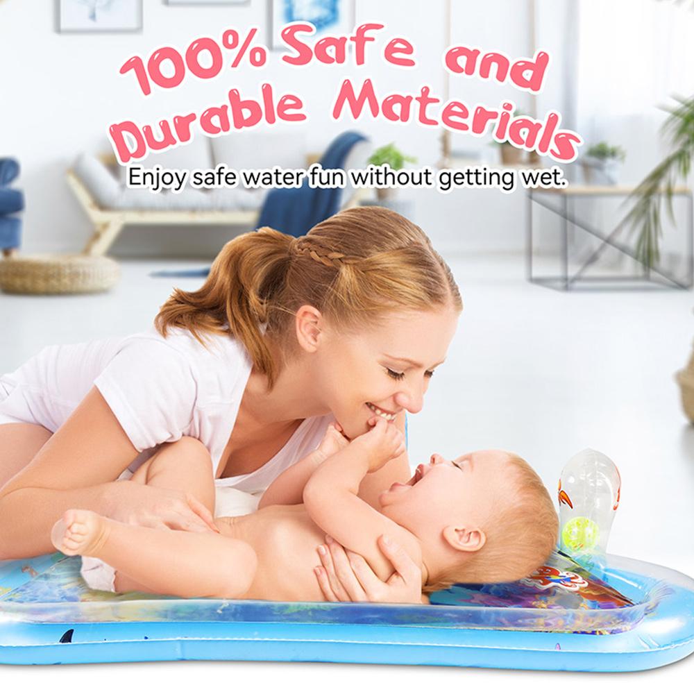 Tummy Time Water Mat for Baby Boy Girl PVC Inflatable Play Mat with Mirror Rattle Buzzer for Infants Toddlers Fun Play  