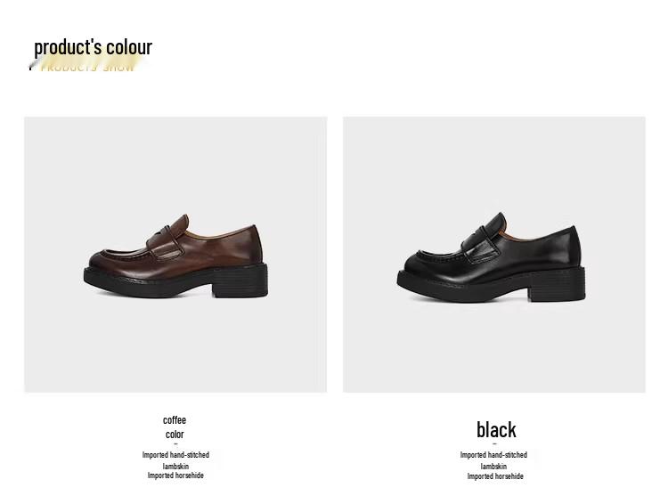 Spring Fashion Calfskin Chunky Heel Loafers – Versatile & Stylish Women's Leather Shoes